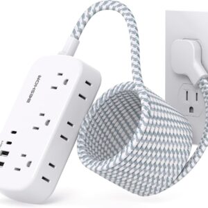 15FT Flat Extension Cord, Flat Plug Power Strip with USB C, Ultra Thin Flat Plug Extension Cord - 6 Outlets with 4 USB Ports(2 USB C Outlet), No Surge Protector for Dorm Room Travel Essentials