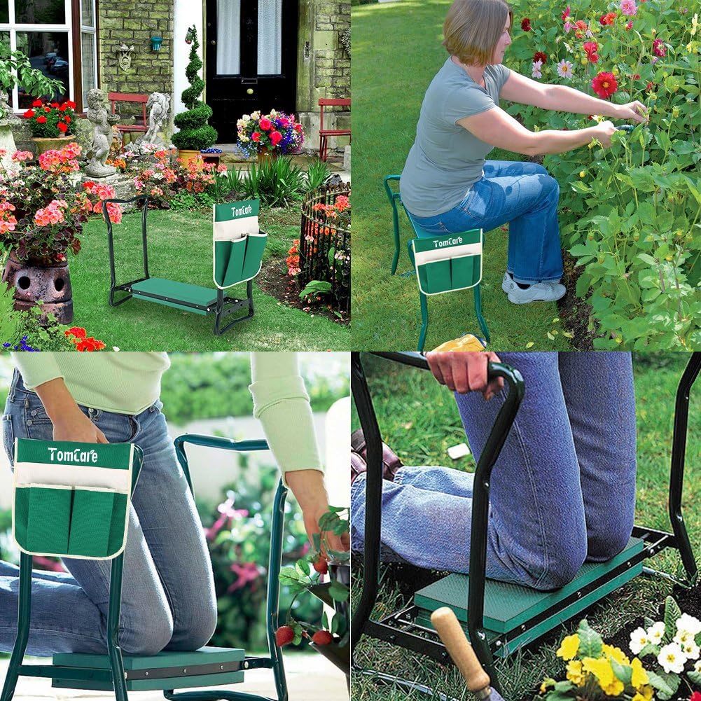 TomCare Garden Kneeler Seat Garden Bench Garden Stools Foldable Stool with Tool Bag Pouch EVA Foam Pad Outdoor Portable Kneeler Gardening Gifts for Women Men, Large 21.65"x10.62"x18.89", Green - Image 4