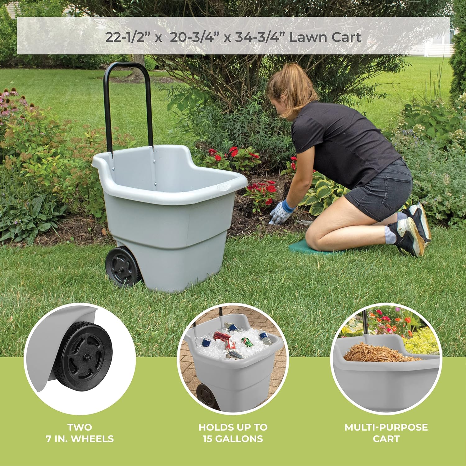 Suncast Resin 15.5 Gallon Multi-Purpose Cart with Wheels, Brown,Taupe - Image 8