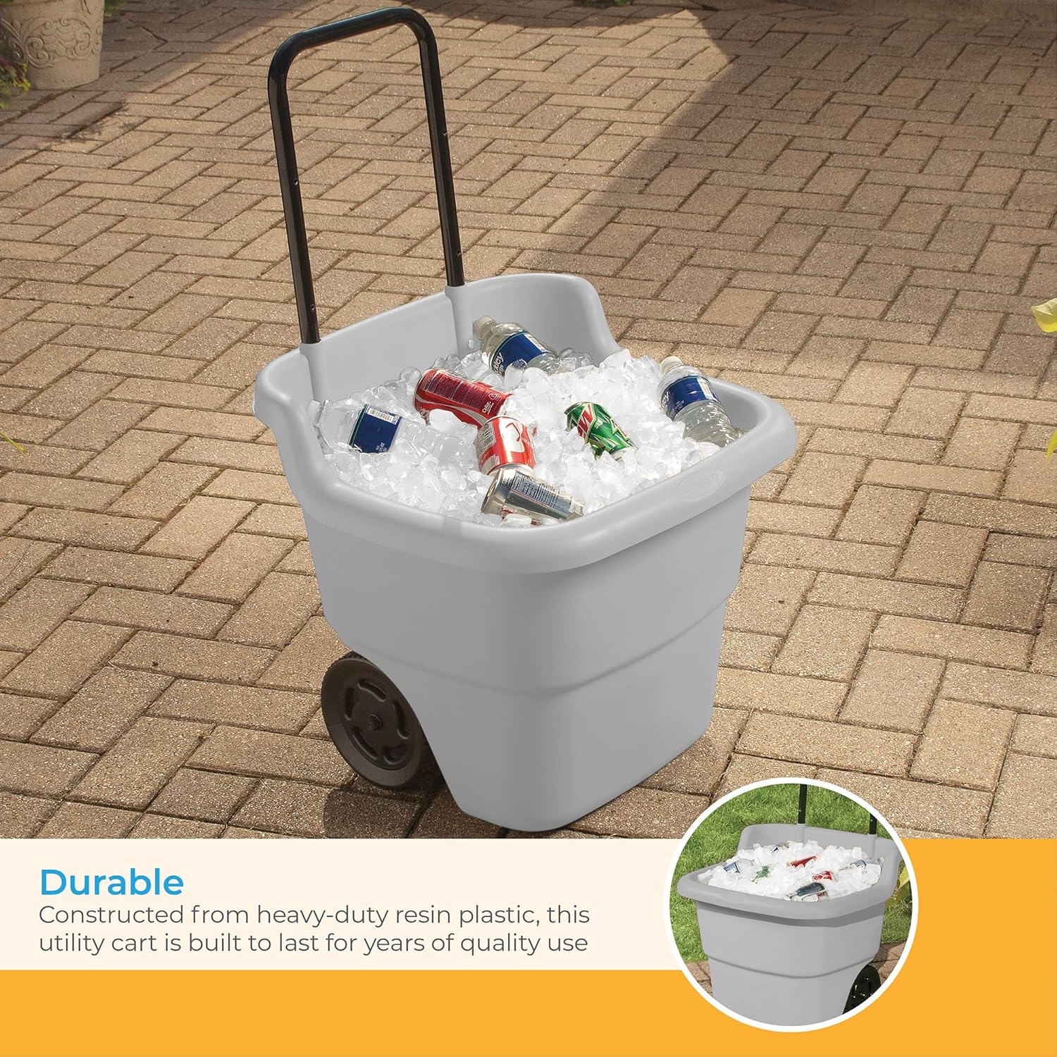 Suncast Resin 15.5 Gallon Multi-Purpose Cart with Wheels, Brown,Taupe - Image 6